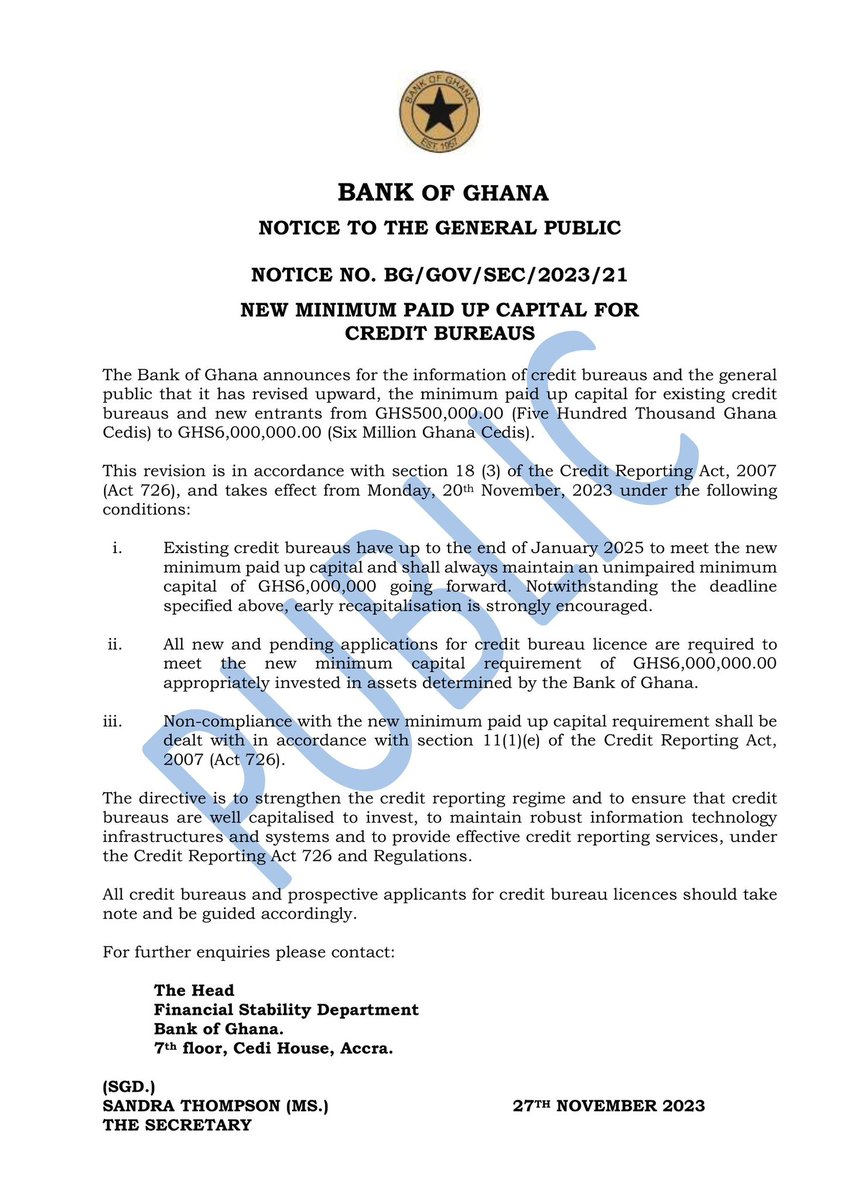 Notice to the General Public