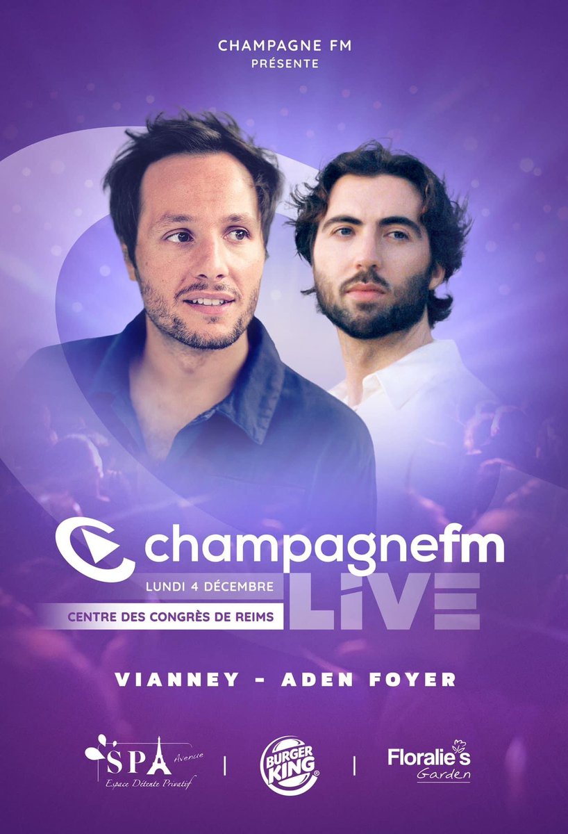 C'est complet ! Lundi prochain #ChampagneFmLive avec @VianneyMusique @AdenFoyer @LesIndesRadios @Sirti_radio @champagnefm @RosselRadioFR @RosselRadioPub @regiongrandest