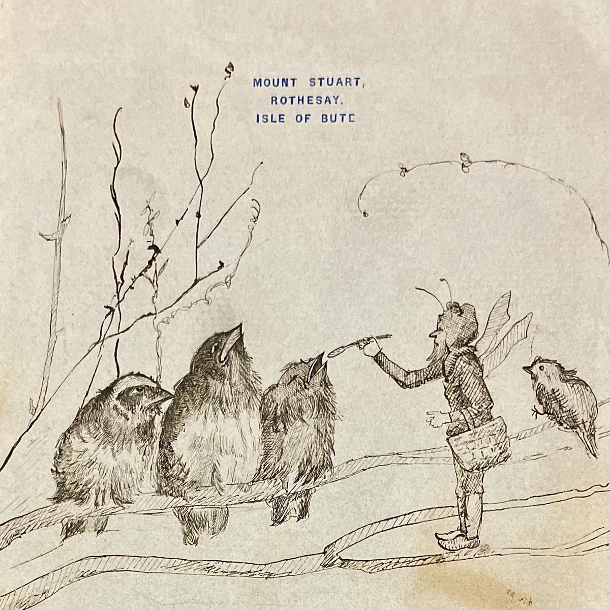 There’s so many treasures to find in archive collections, and the 3rd Marquess of Bute’s Papers is no exception! 🐦‍⬛ 

This pen &amp; ink drawing is by H.W. Lonsdale and it depicts a fairy feeding hungry birds perched on the branches of a tree 🌲 #ExploreYourArchive #EYAArt