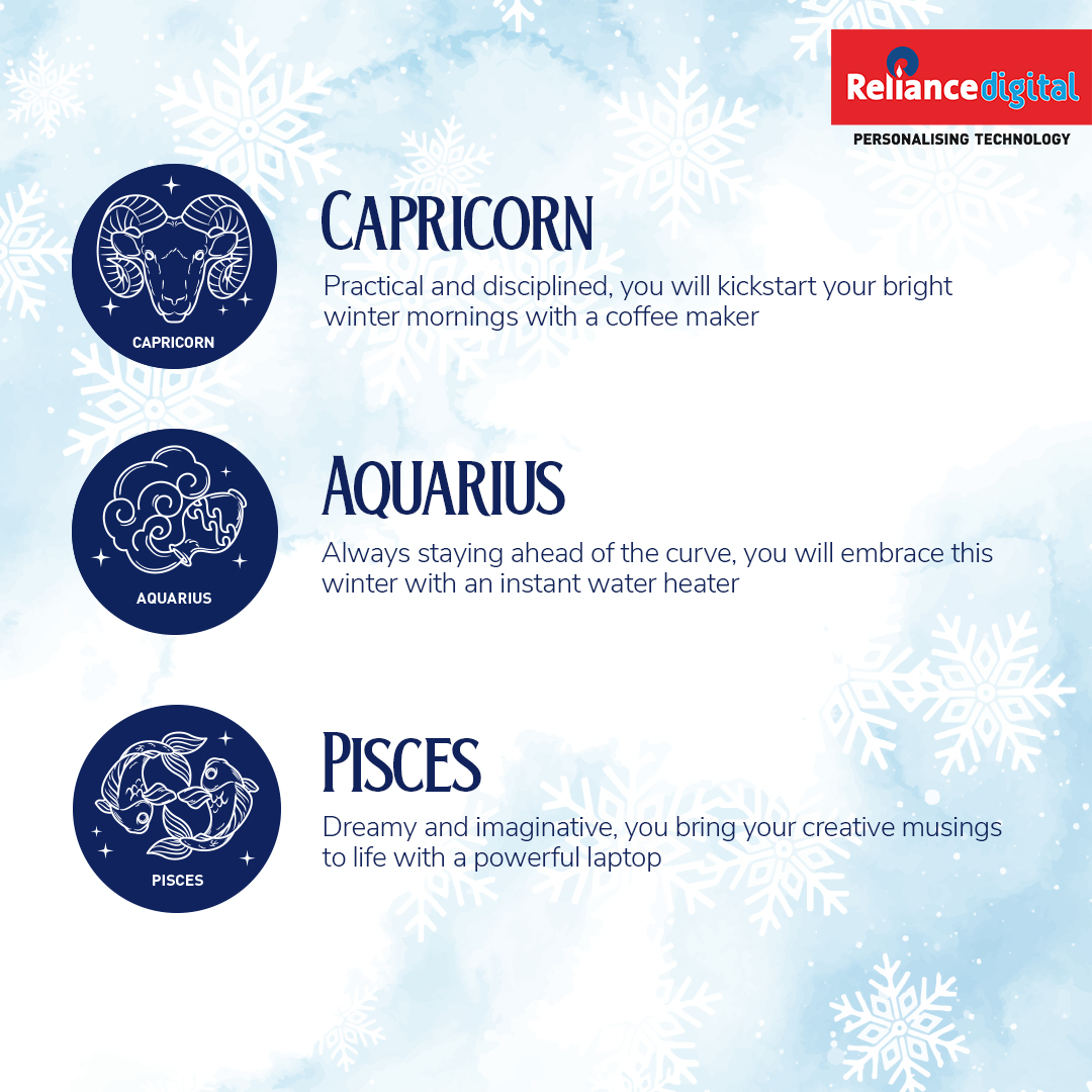 RelianceDigital's tweet photo. Embrace this winter with Reliance Digital's Zodiac tech forecast! Now that we’ve unveiled the perfect winter tech companions for your star sign, all that’s left is for you to head to your nearest store and make it come true.
#TechRashee #Reliance #RelianceDigital https://t.co/zMGA9GymGV
