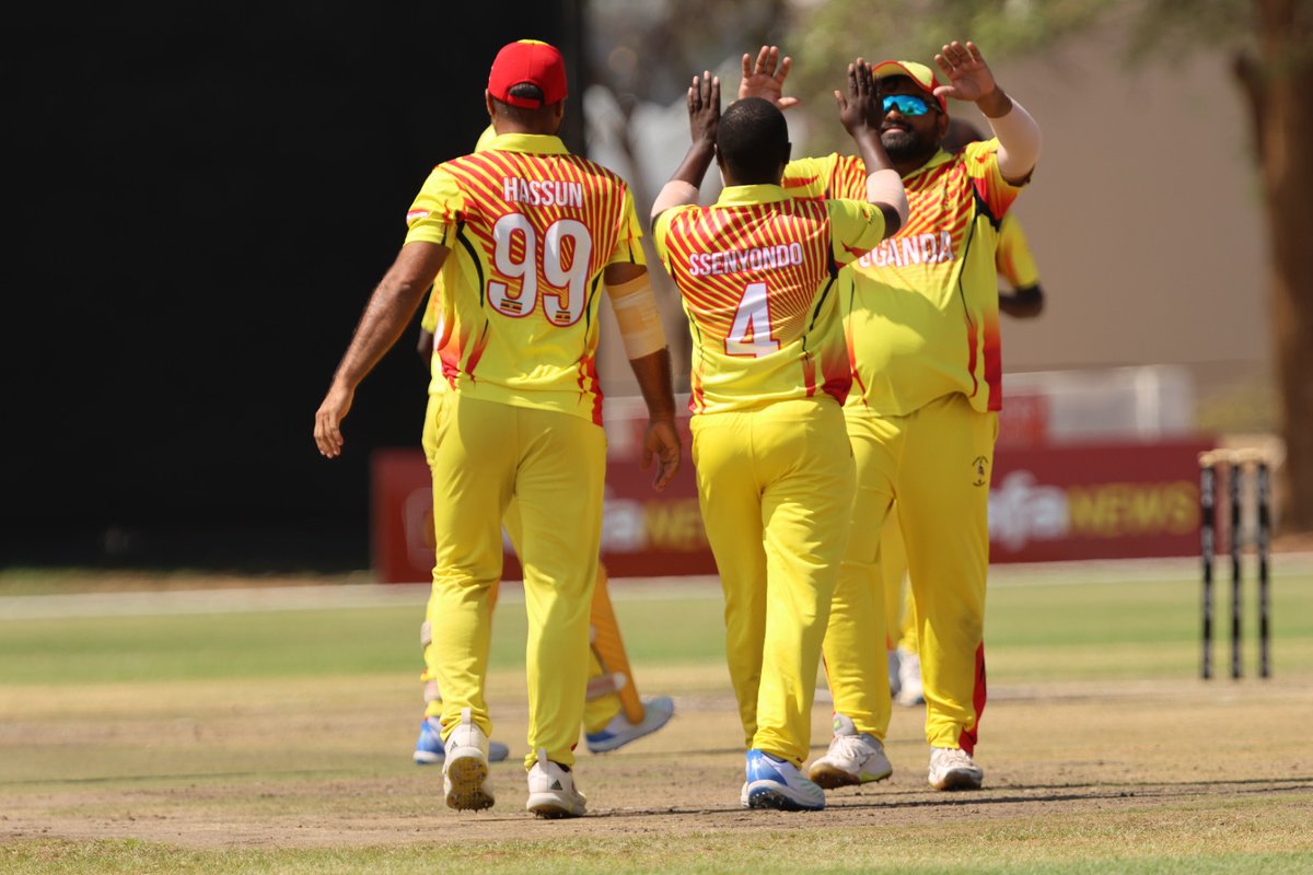 CricketUganda's tweet photo. Match Day - #ICCT20WCQ

Game 6 - Result
Rwanda 🇷🇼  65/10
Uganda 🇺🇬 66/1 
Uganda won by 9 wickets
(with 71 balls to spare)
MOM; Alpesh Ramjani

We're going for the 'BIG DANCE' to  the  T20 World Cup in the West Indies &amp; USA🇺🇸.

#CricketCranesInColour
#Twaake @PlasconUganda https://t.co/or96A4h0YB