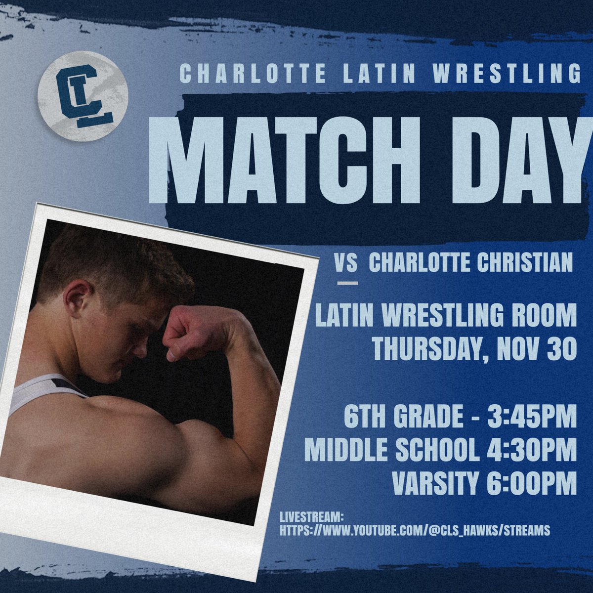 CLS_Hawks_Wrest's tweet photo. It’s a busy day for the Mat Hawks as both MS and Varsity take on Charlotte Christian. See you there!@CLS_Hawks https://t.co/D9FJIoXyer