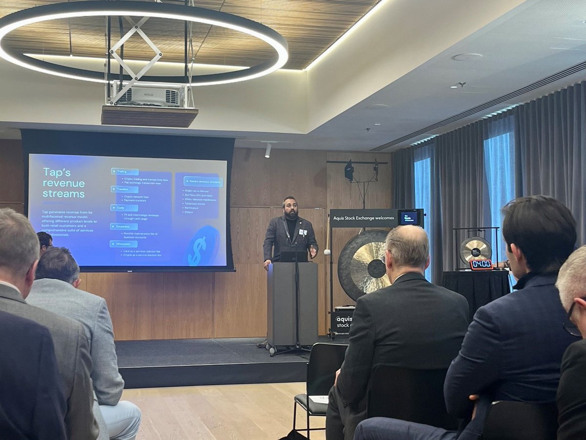 We're thrilled to report a fantastic reception to our presentation at the @AquisStockEx event! A gathering of elite investors, including top journalists and fund managers, were all ears as @Tap_fintech's own CEO Kriya Patel took the stage.