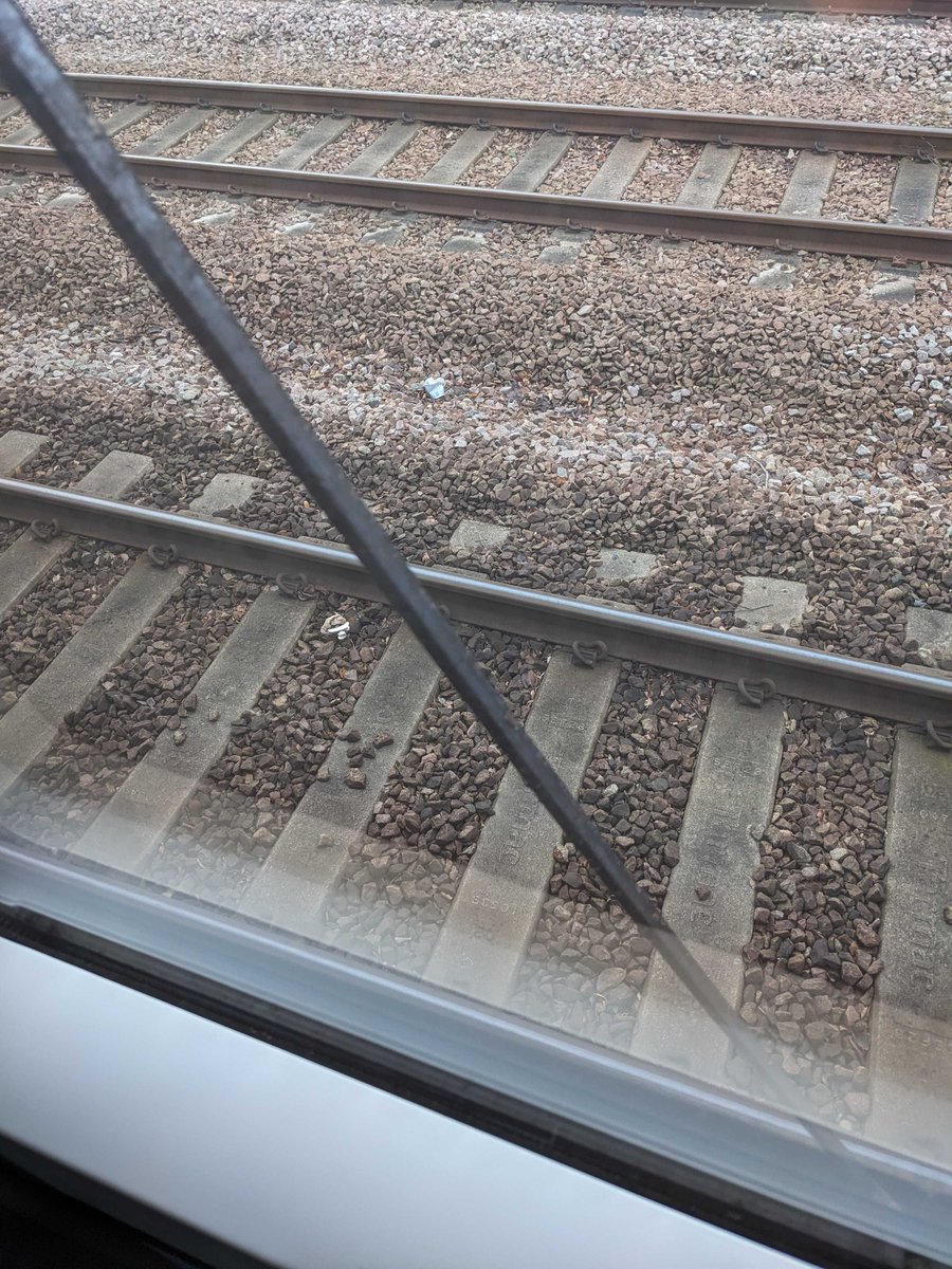 On Eurostar to Brussels, just outside the Channel Tunnel and a train cable overhead snaps amid sparks and bangs. Now hanging down the side of the carriage. Apparently rescue train is on it's way... The cable outside the window 👇