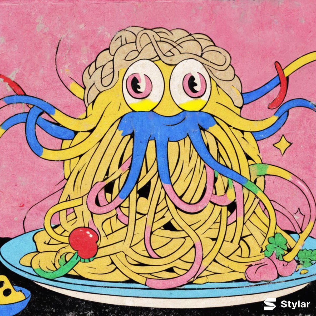 ChanglinLI1's tweet photo. Use @stylar_ai to generate Flying Spaghetti Monster, so cute!🤩
#AIart #ai #designwithstylar https://t.co/5df5NnQ4t0