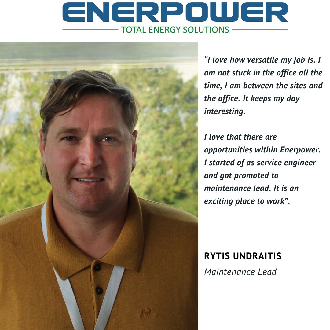 Our Maintenance Lead, Rytis Undraitis, has been with Enerpower nearly 4 years. He is passionate about renewable energy.
enerpower.ie/life-at-enerpo…
#enerpower #enerpowerrenewable #cleanenergy #sustainable  #renewableenergyrevolution #renewableenergy  #sustainability #employee