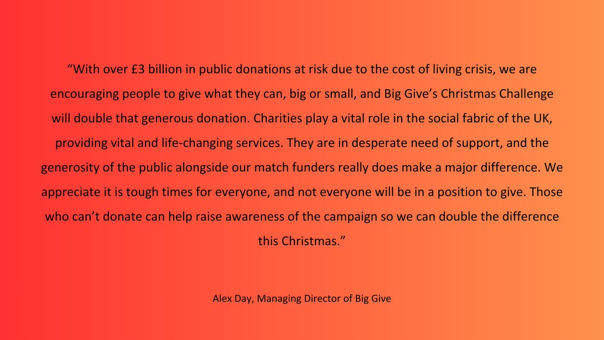 Poll data suggests that 25% of the public will give less to charity this Christmas due to the cost of living crisis. @BigGive's Christmas campaign started on Giving Tuesday and runs until noon on 5 December. Aiming to raise over £30 million. More at @ukfundraising