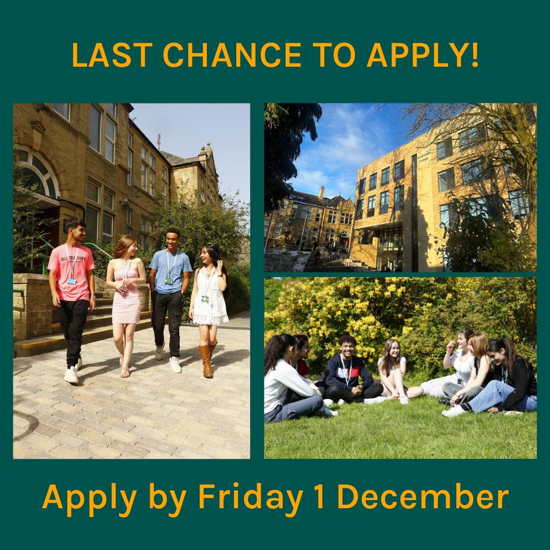 Are you in Year 11? This is your last chance to apply to Greenhead College before our applications for 2024 entry close on Friday, 1 December 2023! Apply now via greenhead.ac.uk #BeExceptional