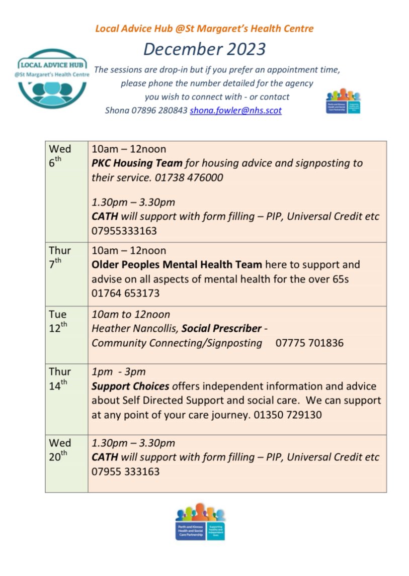 acbug2018's tweet photo. The Local Advice Hub at St Margaret’s Health Centre has issued its December 2023 calendar.
If you are attending Tuesday or Wednesday sessions, use the Town Bus 😎🚌 https://t.co/PC3ZMZkMX0