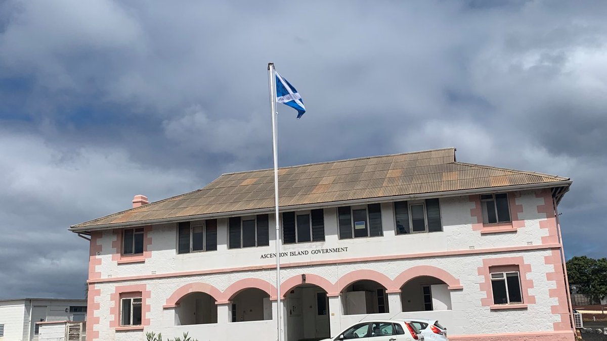 Celebrating St Andrew's Day on #AscensionIsland Today, we honor our special bond with Scotland by flying the Scottish Saltire in Georgetown.