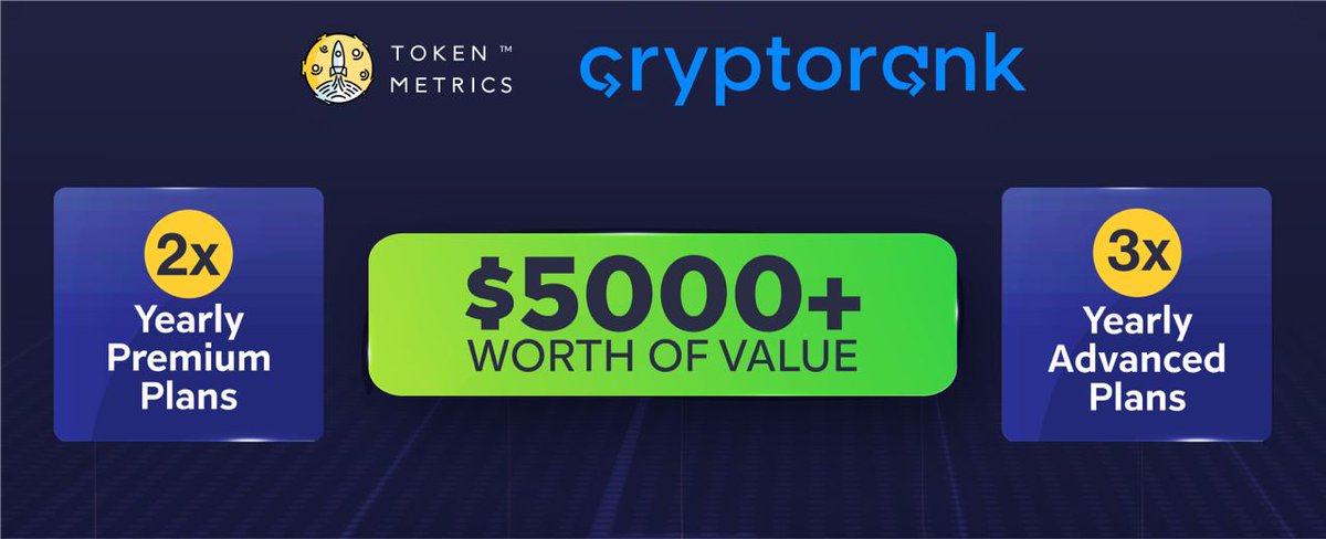 Token Metrics (@tokenmetricsinc) on Twitter photo 🚀 Big news!
We've teamed up with <a href="/CryptoRank_io/">CryptoRank.io</a> for a massive giveaway - over $5000 in Token Metrics plans up for grabs!
🌟 Check the post below for all the details and to enter.
Don't forget to like & retweet to kickstart your chance to win! 🎉💰🔗 🚀 Big news!
We've teamed up with <a href="/CryptoRank_io/">CryptoRank.io</a> for a massive giveaway - over $5000 in Token Metrics plans up for grabs!
🌟 Check the post below for all the details and to enter.
Don't forget to like & retweet to kickstart your chance to win! 🎉💰🔗