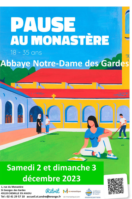 - l'abbaye ND des Gardes (49) : 2 et 3 déc
- l'abbaye de Bellefontaine (49) : 2 et 3  déc
- le monastère  de Prailles (79) : 2 et 3 déc
- les soeurs des fraternités monastiques de Vézelay (89) : tous les week-ends de l'Avent