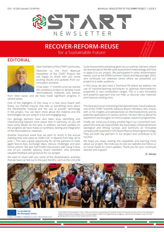 Our 3rd newsletter is out!

Download the latest issue of 'RECOVER-REFORM-REUSE' to learn the latest news and insights on START and our activities over the last 6 months.

Download the newsletter: t.ly/CysMS

#START_HEProject  #thermoelectrics #wasteheat