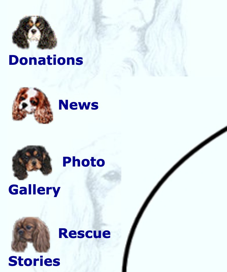 Came across some retro web while looking for a rescue dog - cavalierrescue.co.uk Now all I can do is think how to crowbar some 'cav-nav' into the next website I work on 🐶