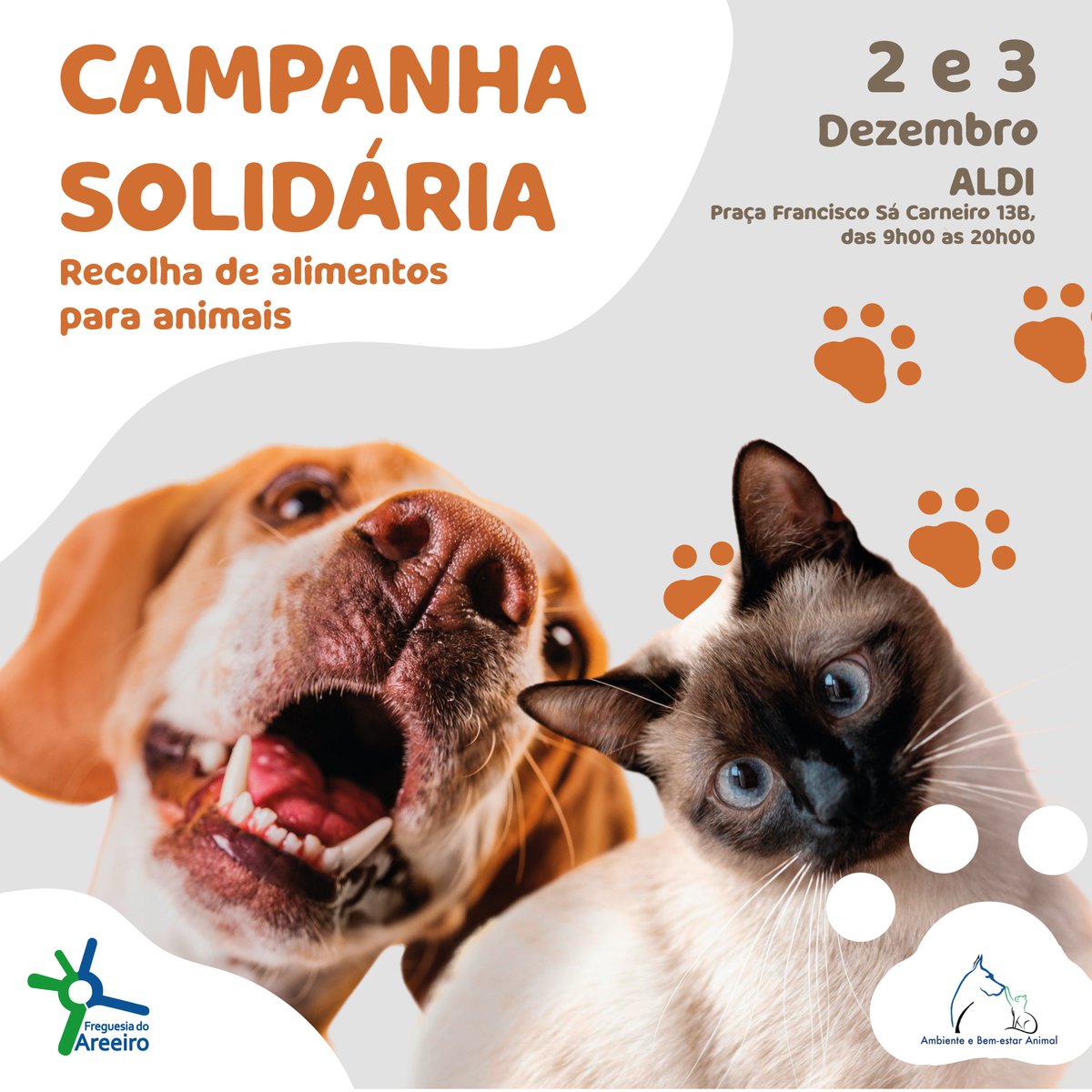 JAreeiro's tweet photo. CAMPANHA SOLIDÁRIA RECOLHA DE ALIMENTOS PARA ANIMAIS

Nos próximos dias 2 e 3 de Dezembro, decorrerá uma campanha solidária de recolha de alimentos para animais no Aldi da Praça Francisco Sá Carneiro 13B, das 9h00 às 20h00.
Adira a esta iniciativa pelo Bem-Estar Animal! https://t.co/hvEDEE13Pn