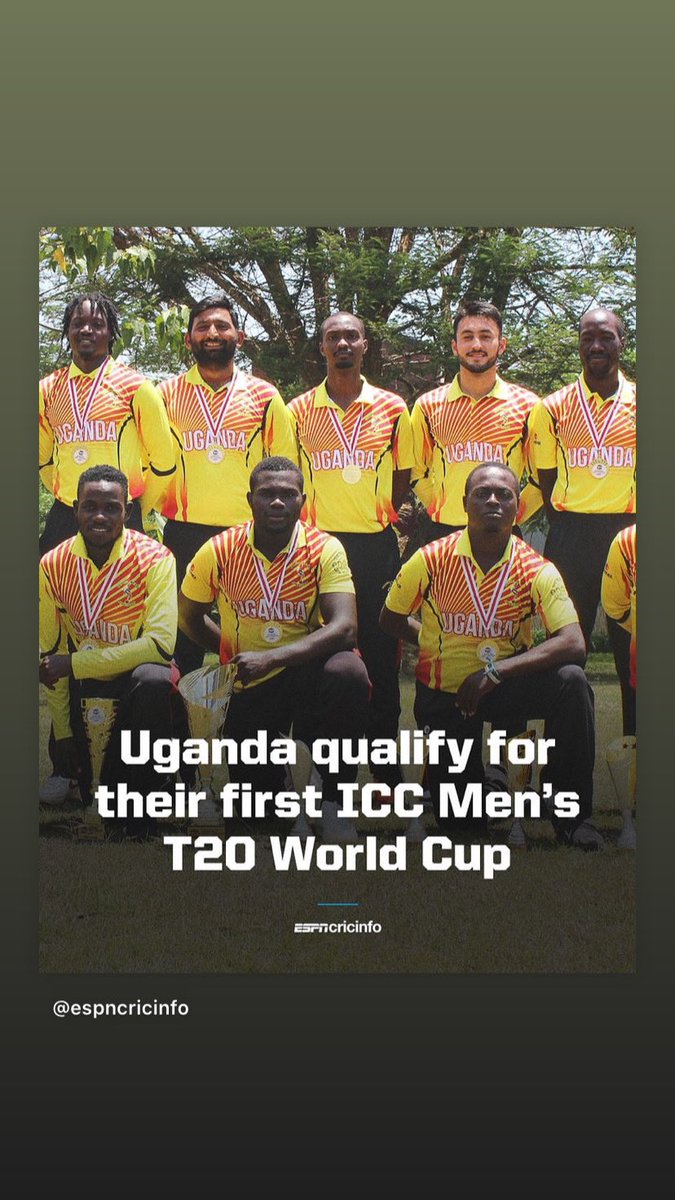 Miyaji Juma (@jumamiyaji) on Twitter photo Can’t express the feeling right now all l can say CONGRATULATIONS 🎉 🍾 for qualifying to the 1st ever t20 World Cup 🏆💪💪💪🙏🏿<a href="/CricketUganda/">Uganda Cricket Association</a> Can’t express the feeling right now all l can say CONGRATULATIONS 🎉 🍾 for qualifying to the 1st ever t20 World Cup 🏆💪💪💪🙏🏿<a href="/CricketUganda/">Uganda Cricket Association</a>