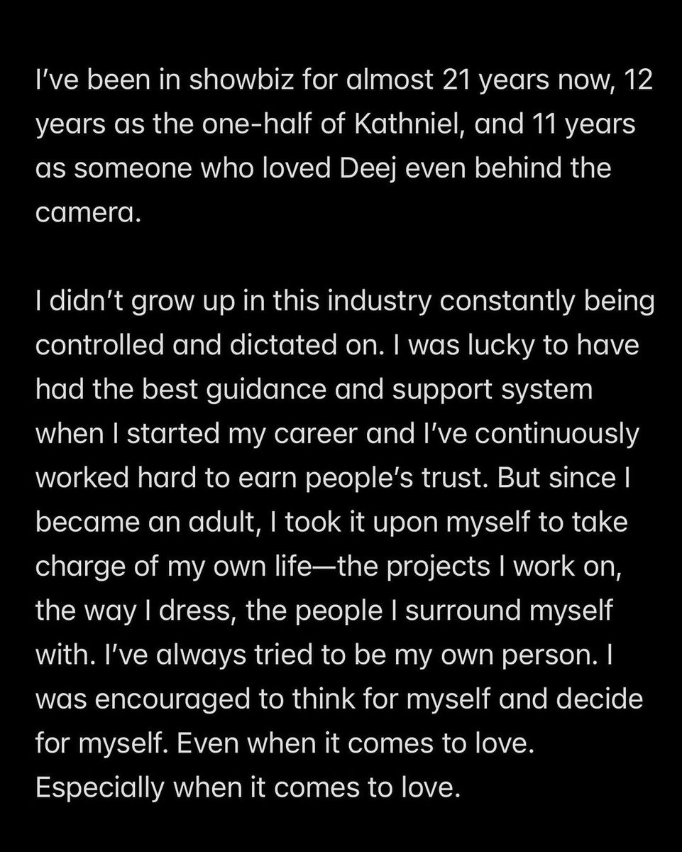 ABSCBNNews's tweet photo. (1/2) READ: Kathryn Bernardo's statement on her split with Daniel Padilla. https://t.co/mNXFvy4XW0
