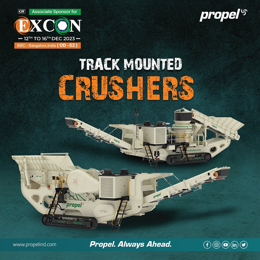 propelind's tweet photo. Unlock the Power of Track Mounted Crushing Solutions!
Join us at #Excon2023 and witness our complete #crushing #Screening and #Washing solutions
Propel.Always Ahead!
#Excon2023 #TrackEquipments #PropelIndustries #MobileSeries #TrackSeries #AlwaysAhead #MiningNews https://t.co/ASyMSzZHN1