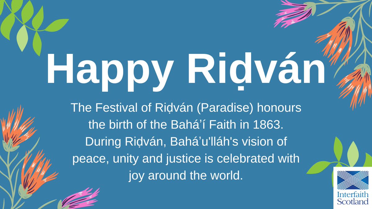 Happy Riḍván to our Baháʼí friends who are celebrating today! The Festival of Riḍván (Paradise) honours the birth of the Baháʼí Faith in 1863. During Riḍván, Baháʼu'lláh's vision of peace, unity and justice is celebrated with joy around the world.