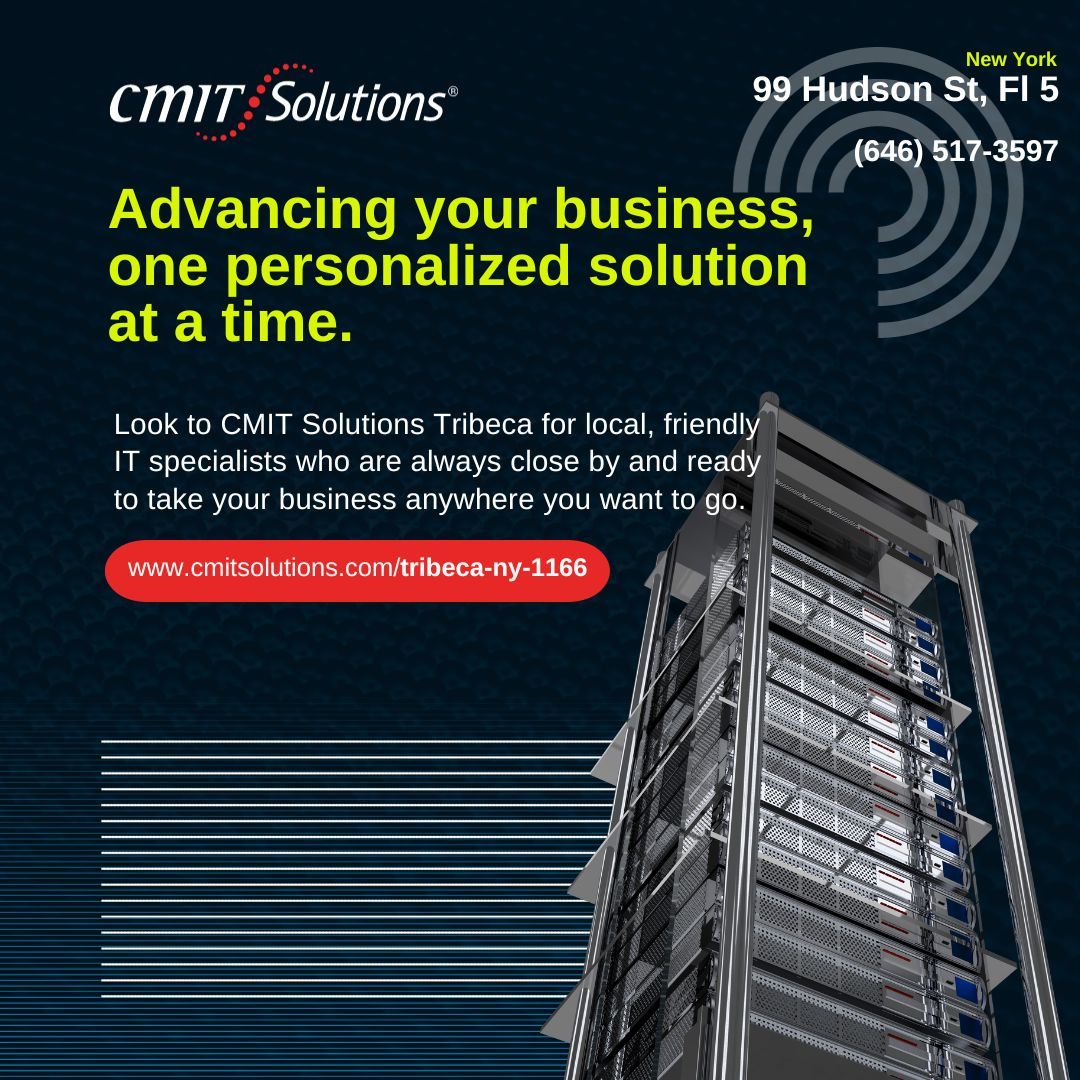 CMITofTribeca's tweet image. Unlock the power of seamless IT solutions with CMIT Solutions Tribeca! 🌐💼 Our local and friendly IT specialists are always close by, ready to propel your business to new heights. Let&apos;s navigate the digital landscape together! 🚀🔧 #CMITSolutions #LocalTechExperts