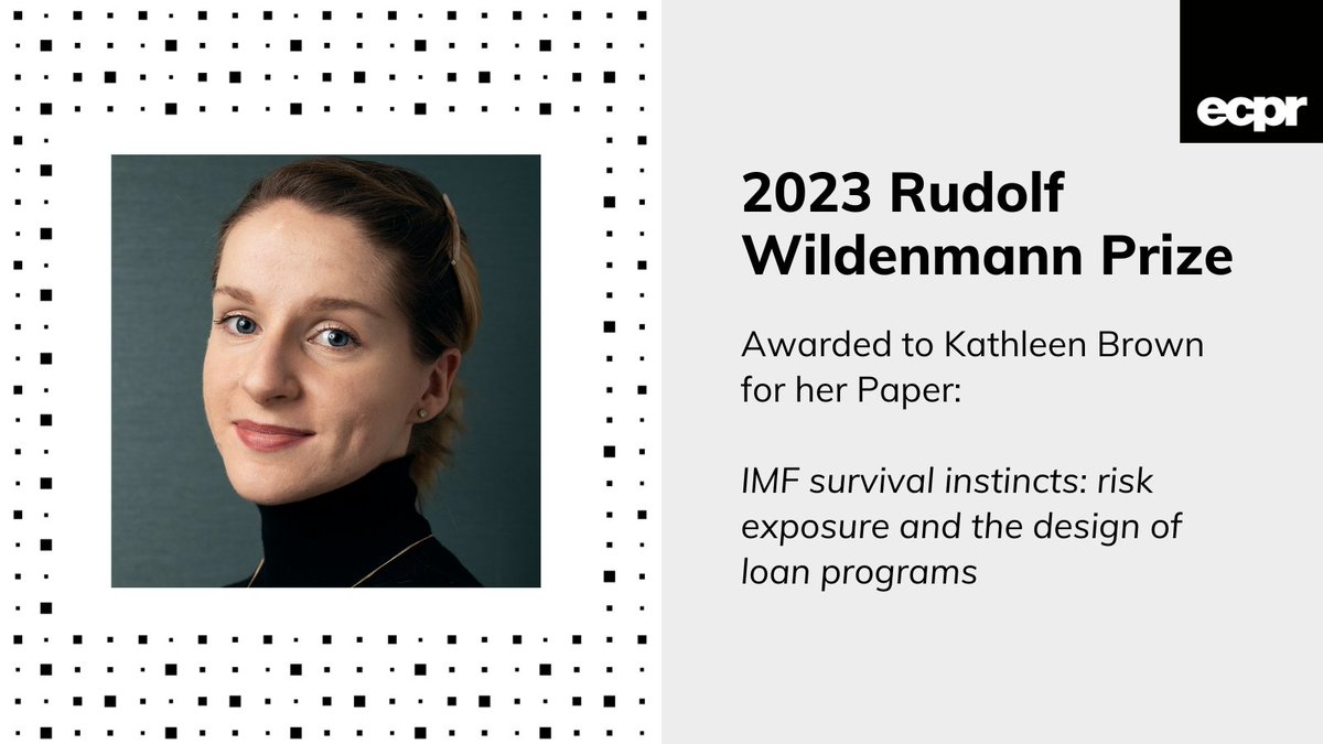 ECPR's tweet photo. ❇️ Timeless and timely article at the same time ❇️

📯 Our 2023 Rudolf Wildenmann Prize 🏆 goes to @K_J_Brown_ (@PolSciLeiden) for 'IMF survival instincts: risk exposure and the design of loan programs', which she presented at #ecprjs23 📯

📰 https://t.co/Kzui6Gm2uh #ECPRPrizes https://t.co/xc2dHFgy6Q