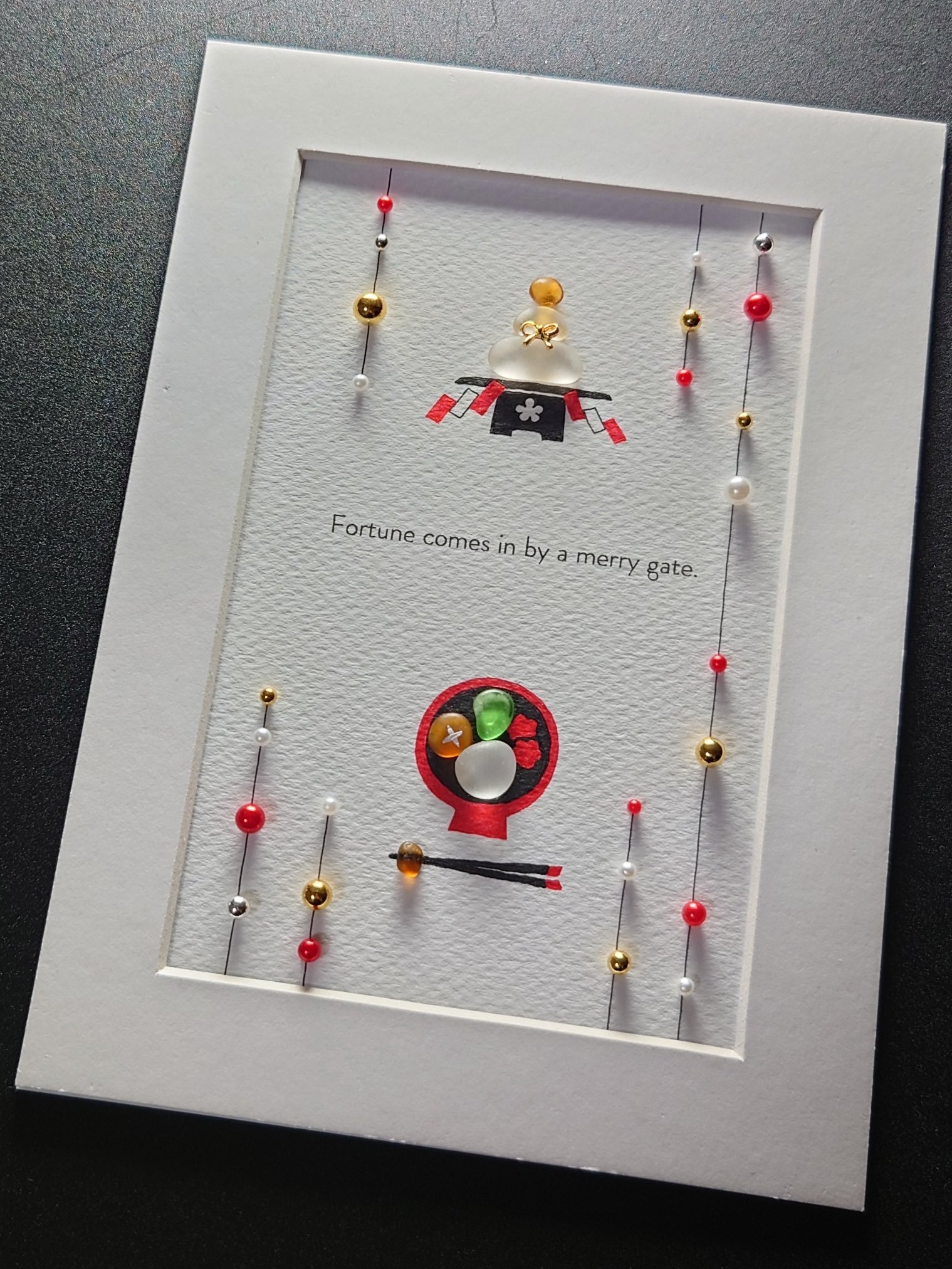 楽しいお正月♪》シーグラス・手描きアート ガラス製 鏡餅