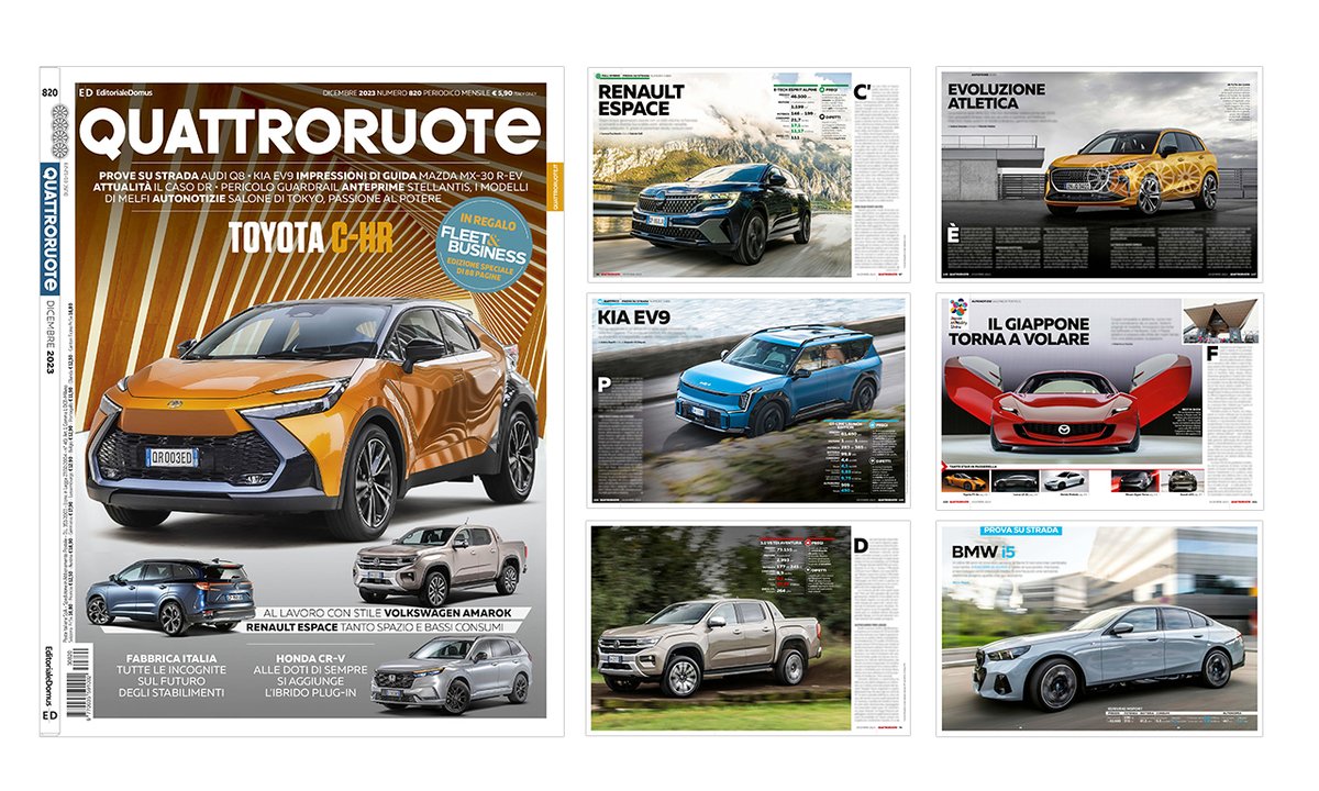 Scopri #4R di dicembre con le prove di #Toyota C-HR, #WV Amarok, #Renault Espace, #Kia EV9, #Honda CR-V e #Audi Q8, l'anteprima sui 5 modelli #Stellantis previsti a Melfi, l'inchiesta sul declino industriale dell'Italia e Fleet&amp;Business Special Edition -> tinyurl.com/5czfa24e