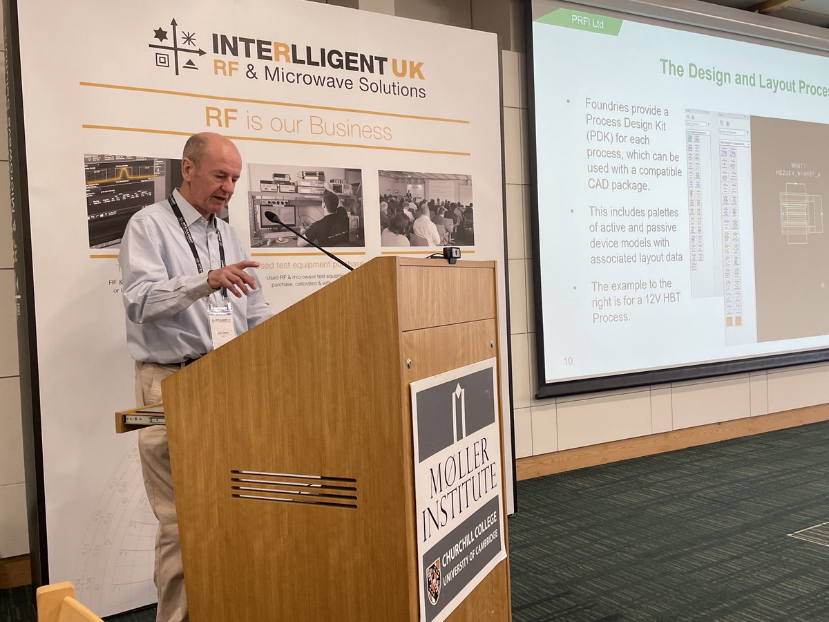 hdduncan's tweet photo. Liam Devlin, CEO of ⁦@PRFI_UK⁩, giving the first presentation at this year’s ⁦@InterlligentUK⁩ #RF &amp; #Microwave Seminar in Cambridge #MMIC #design https://t.co/mTIs1zUDTY