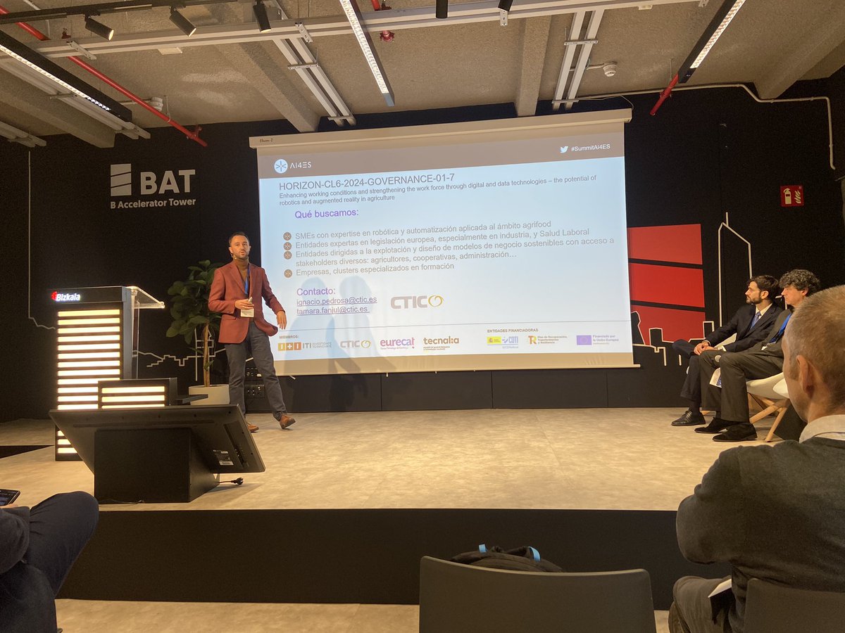 Muy interesante la sesión de infoday del #summitAI4ES en #bilbao donde los 4 centros de la red #ai4es han lanzado una búsqueda de socios en 4 topics muy relevantes para datos e IA. @ITI_TIC @tecnalia @fundacionctic @Eurecat_events