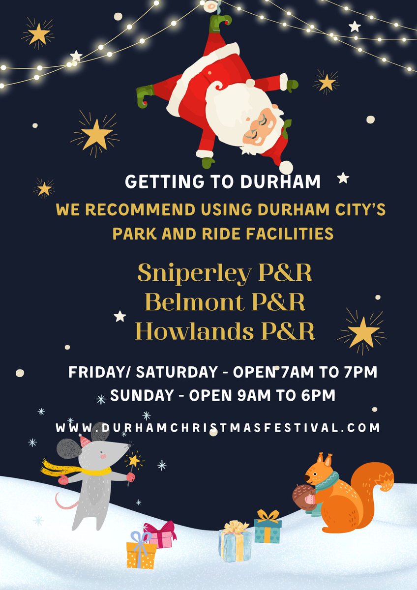 We recommend using Durham City's Park &amp; Ride facilities when coming to Durham Christmas Festival.

City centre car parks will be full from early each day ... and no one wants to spend time in a queue!

#durham #christmasfestival #shopsmall #shopdurham