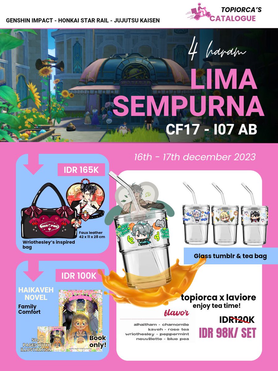 topiorca's tweet photo. [🔄 &amp; 💖 are appreciated]

Hello!! Kita dari 4 Haram 5 Sempurna nich! ⤵️ di bawah ini adalah katalog-nya Topiorca! 

Fandom: Genshin Impact, Honkai Star Rail, Gojo (Jujutsu Kaisen)

#cf17 #cf17catalogue #Comifuro17 https://t.co/cCXofeBkoX