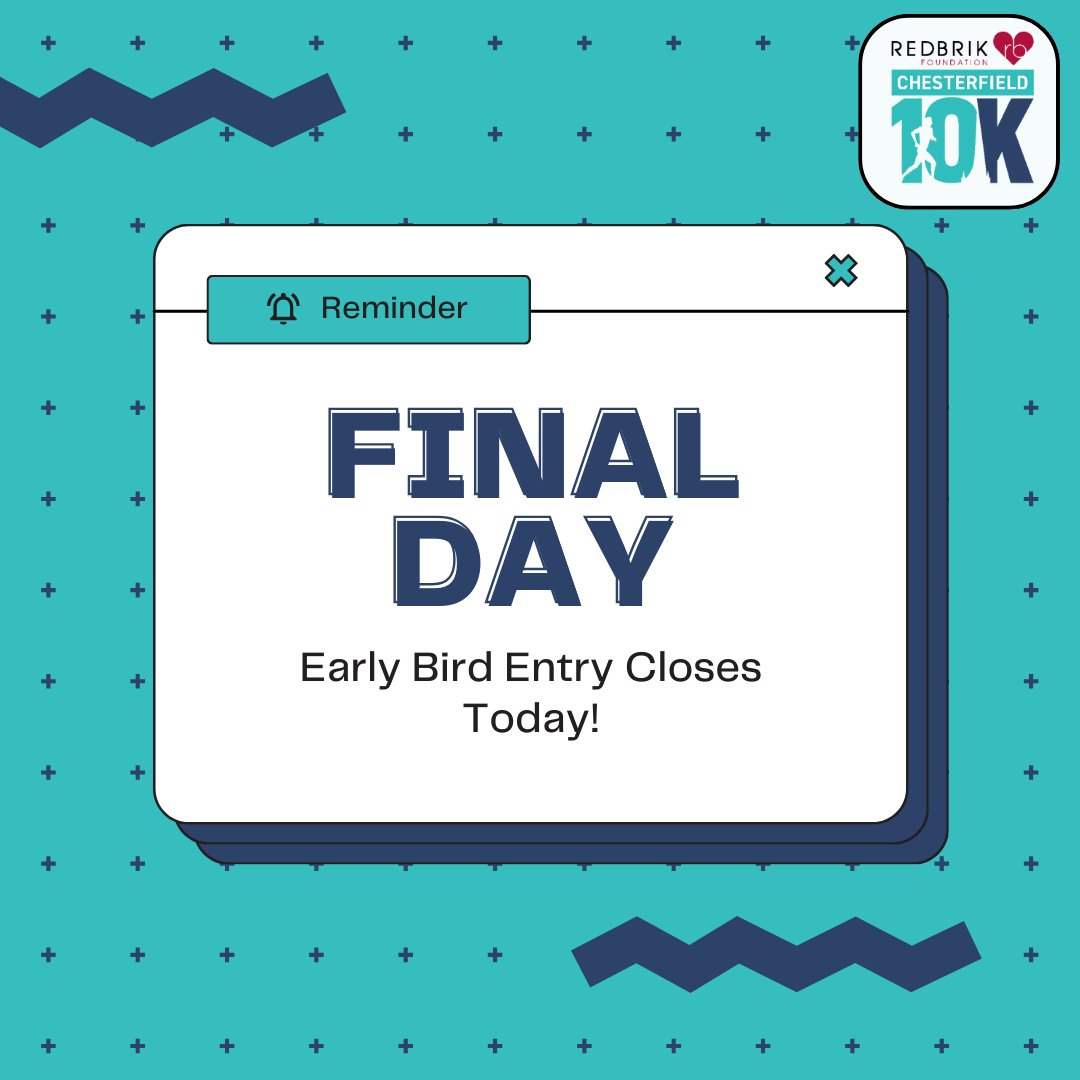 The 2024 Redbrik Foundation Chesterfield 10K takes place on Sunday 24th March 2024🗓️

Early Bird Entry is ending TODAY!🏃‍♀️🏃‍♂️

Get your spot while you can!🎟️

myraceentries.co.uk/RC10K/HomePage…