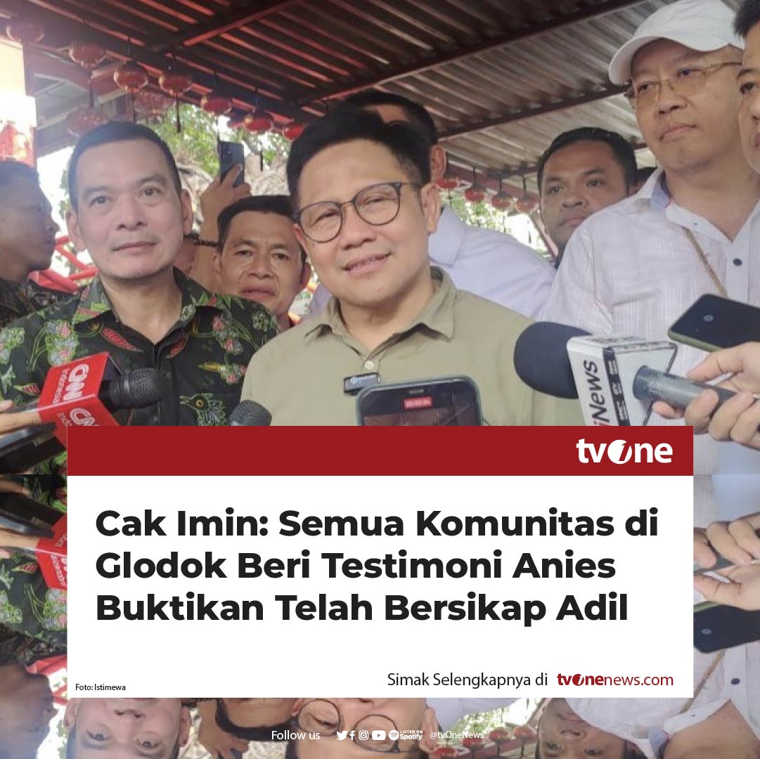Calon wakil presiden nomor urut 1 Muhaimin Iskandar atau Cak Imin blusukan ke kawasan Chinatown, Glodok, Jakarta Barat, untuk berkampanye. Menurut kesaksian berbagai komunitas di Glodok, Cak Imin mendapatkan testimoni bahwa Anies Baswedan saat menjabat Gubernur DKI Jakarta telah