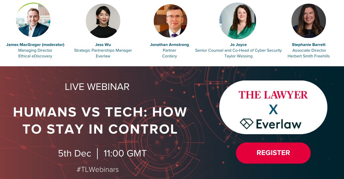 Our webinar with <a href="/everlaw/">Everlaw</a>  is taking place next week. If you want to understand how organisations can welcome technology as a powerful tool, while mitigating risks then sign up with the link here lnkd.in/eSRhRiK6