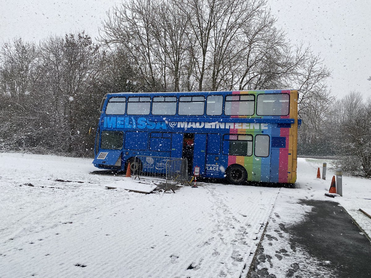 nestfig's tweet photo. Snows coming down thick and fast but the bus inside is warm - hope the elves haven’t been up to too much mischief #UKNESN23 https://t.co/DMJx2dw8Gd