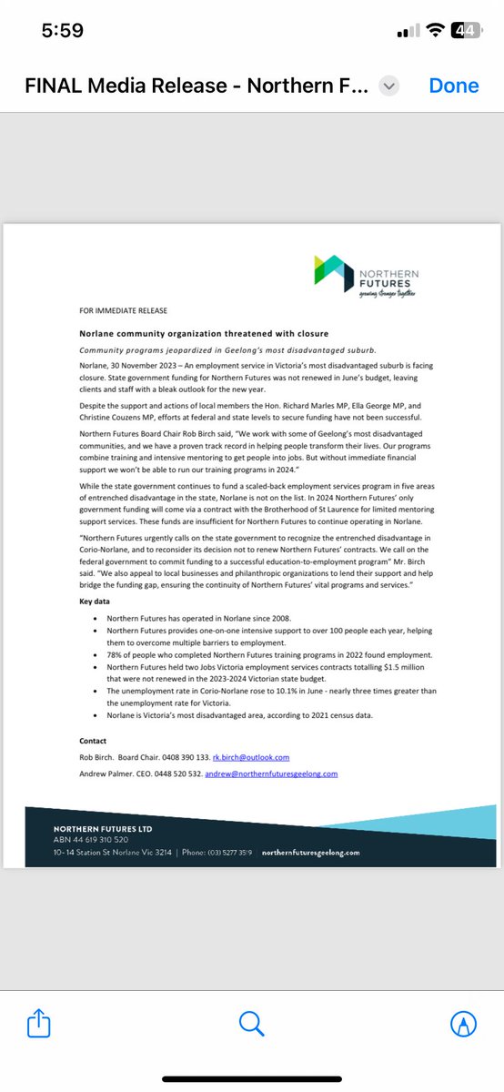 The Board of <a href="/NFuturesGeelong/">Northern Futures</a> are very concerned that our successful programs working with a highly disadvantaged community in Geelong’s Northern Suburbs, will not be able to operate in 2024. Please read our media release.