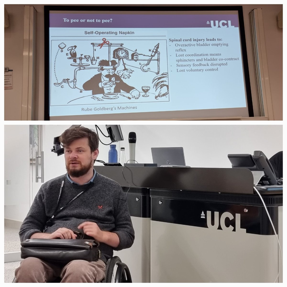 Thanks to Alumnus @DohertyonWheels for the fantastic, inspirational seminar he gave at the @UCLDivofSurgery PGR Celebration Event on 22/11. He's continuing his important PhD work tackling continence, working with both Industry and Academia. @uclmedsci @UCLmedphys @RNOHnhs