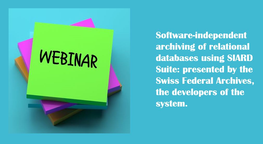 🗓️ Join us on Dec 11, 10-11 CET! Audun Lund from the Swiss Federal Archives will delve into the Software-Independent Archiving of Relational Databases (SIARD) solution. Built on the open SIARD format and SIARD Suite software. Register here rb.gy/gzicli:  #SIARD