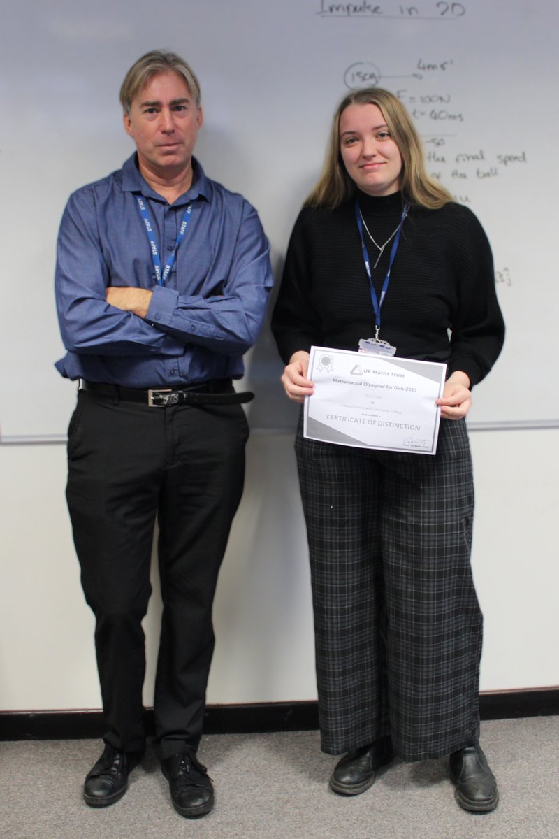 Liskeard_School's tweet photo. 🏆 Avril's exceptional achievement in the UKMT MOG, earning the highest distinction in the toughest year 13 mathematical challenge! Years of hard work and dedication culminate in this outstanding success! 🌟Well done Avril. #MathematicsExcellence https://t.co/GFC8Q5tMdr