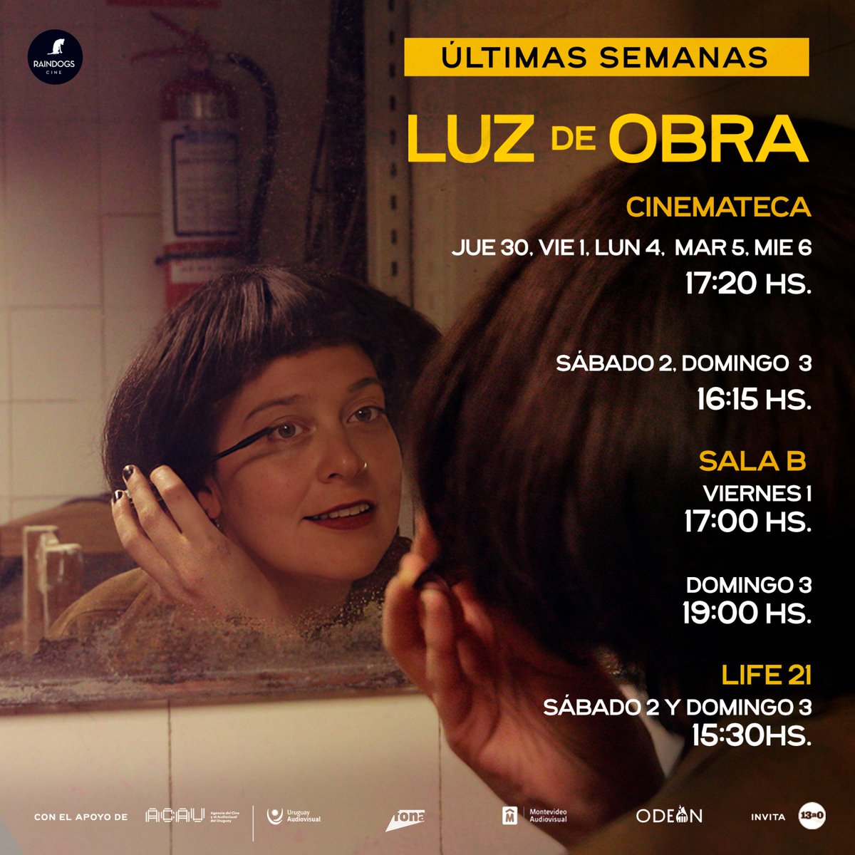 🔥 Muchísimas gracias a toda la gente que nos ha acompañado en los cines durante estas semanas desde el preestreno en el Teatro Odeón. 

🎟️ Luz de Obra sigue en Cinemateca, Sala B y Life 21.

🎞️ Trailer bit.ly/3QhVnln

⏳ ¡Últimas semanas! ¡Nos vemos en el cine!
