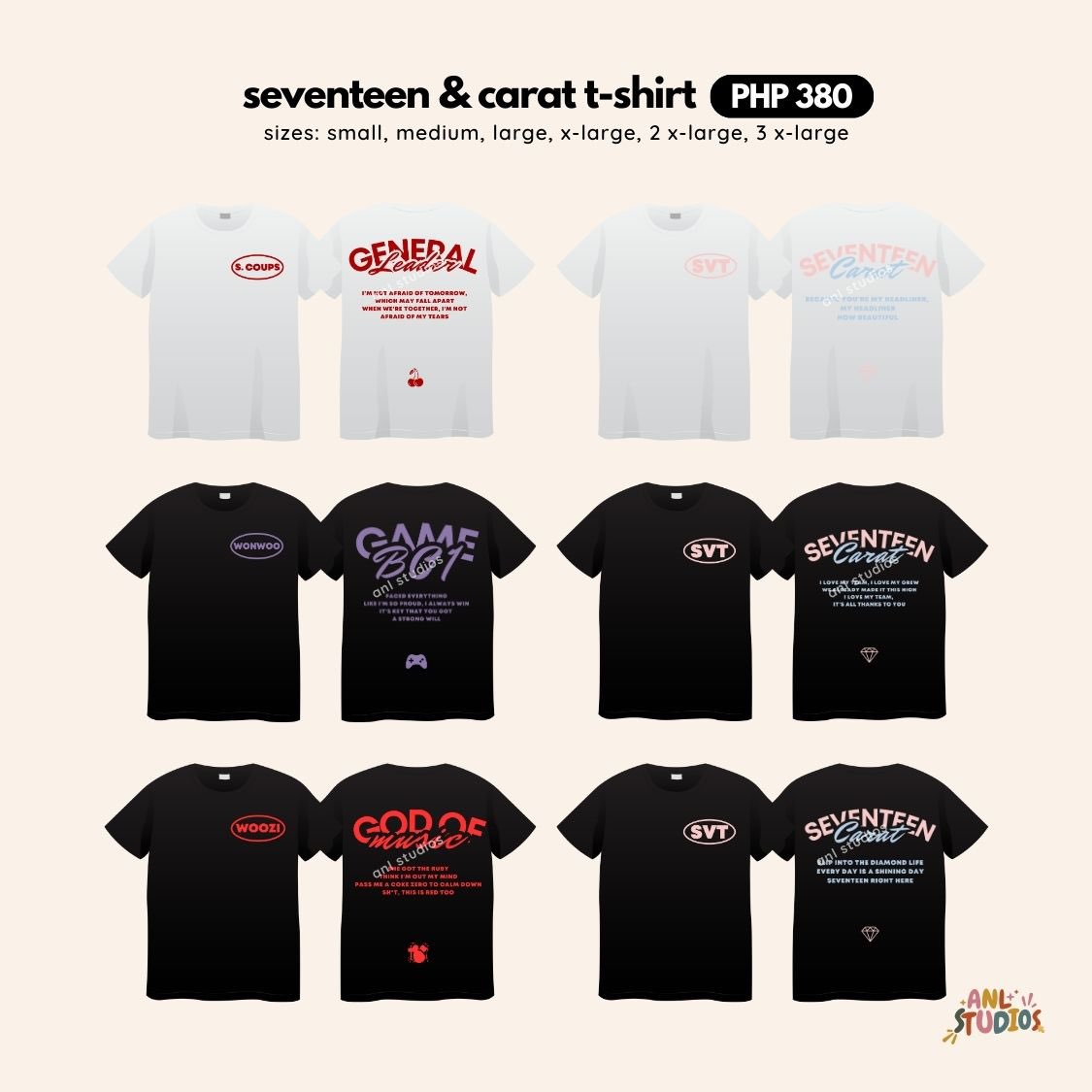anl_studios's tweet photo. — seventeen &amp; carat t-shirt by anl studios 🫧

t-shirt - ₱ 380/ea

doo: until slots taken
dop: 50% december 10, balance onhand

🔗: https://t.co/1sRwieSd3K

*all designs available in black &amp; white shirt
*will arrive before follow bulacan
*designs below

# wts lfb ph seventeen https://t.co/ZNfRrtOlib