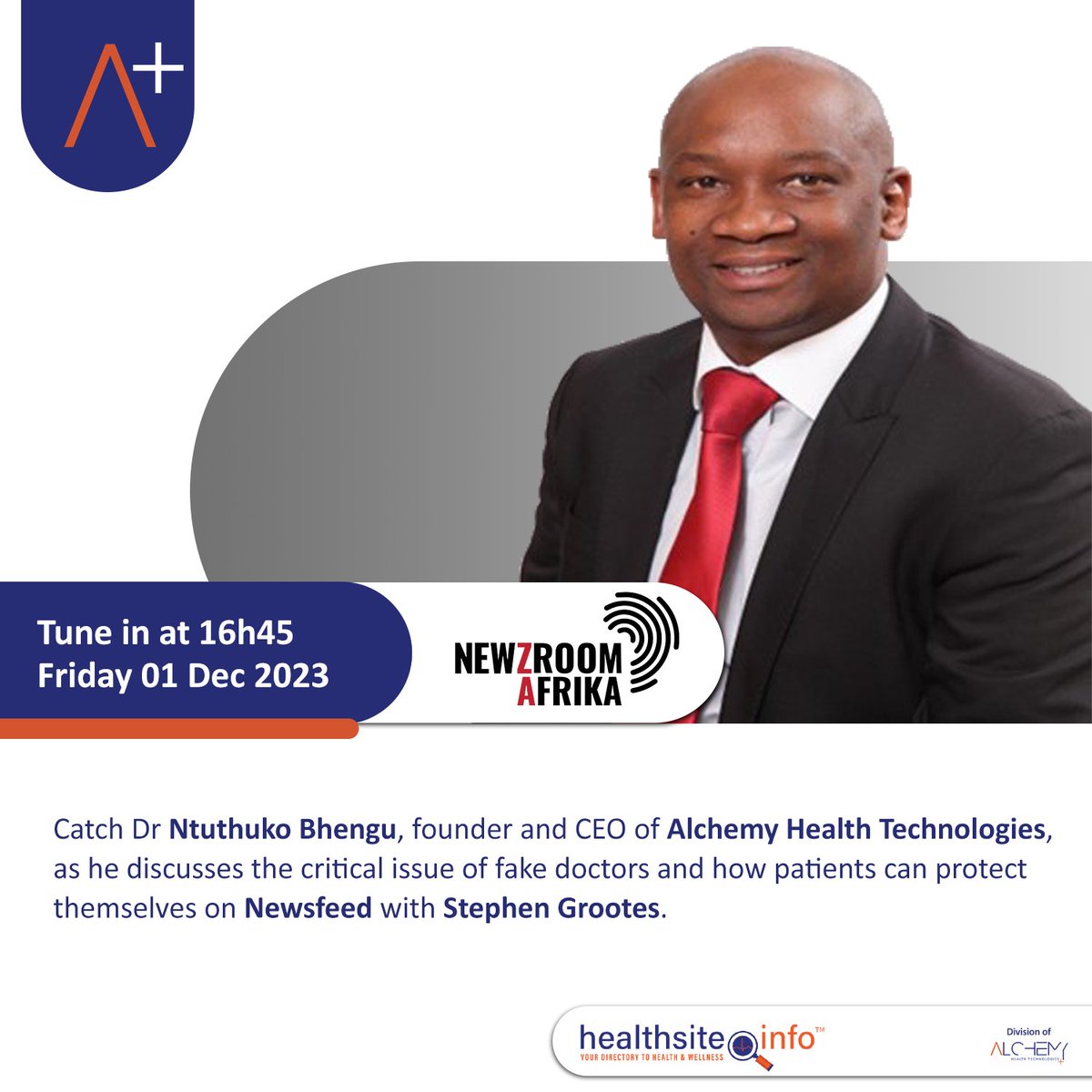 Catch @N22koBhengu, on @Newzroom405 #NewsFeed with @StephenGrootes as they discuss #bogusdoctors and how patients can protect themselves. On Friday the 1st of December at 16h45. #alchemyhealth #healthsite.info #Newzroom405 #NewsFeed #hpcsa