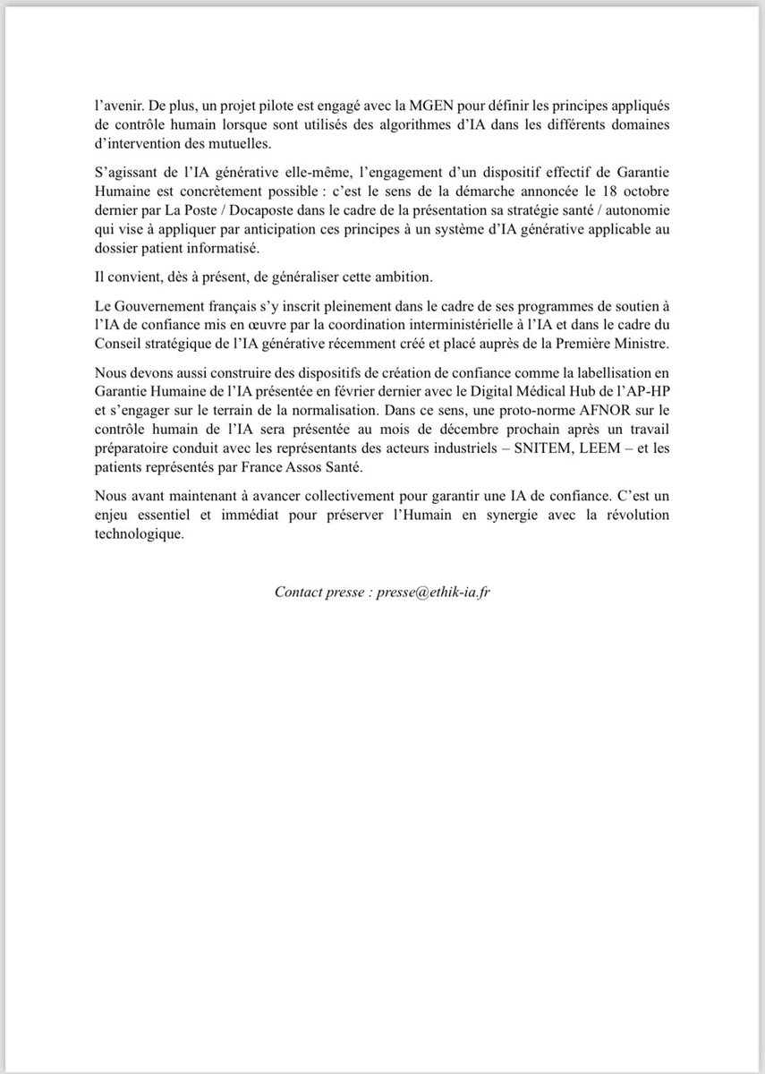 Nous devons dès à présent #réguler le déploiement de l’IA. La mise en place d’une #GarantieHumaine de l’#IA, tel que précisé dans l’#IA-Act, propose un cadre pour cette supervision humaine de l’IA. <a href="/mutualite_fr/">Mutualité Française</a> @MEDIN+ <a href="/MGEN_officiel/">MGEN</a> @GroupeUnicancer <a href="/Docapost/">Docaposte</a>