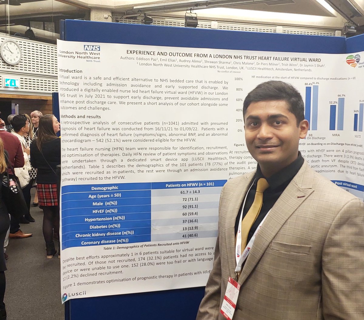 Proudly presenting our poster on the experience and outcome from our <a href="/LNWH_NHS/">London North West University Healthcare</a> Heart Failure Virtual Ward at <a href="/BSHeartFailure/">British Society for Heart Failure #theFword</a> annual meeting. Impressive response and engagement! #BSHF2023 #HeartFailure
<a href="/JayminSShah1/">Jaymin S Shah</a> 
<a href="/Shrawan03892173/">Shrawan Sharma</a> 
<a href="/audreyalimo/">Berry Castle Friends</a> 
<a href="/trish_winn/">Trish Winn</a>