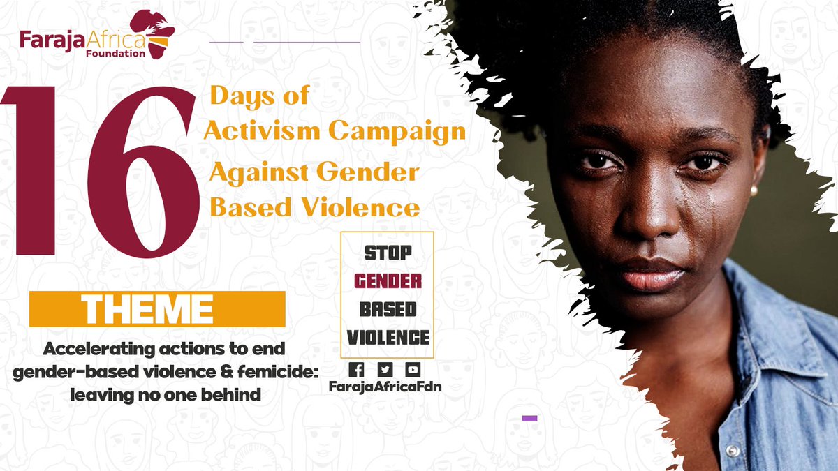 Faraja Africa Foundation (@farajaafricafdn) on Twitter photo Join us in solidarity for the #16DaysOfActivism2023 against Gender based violence and Femicide! 
This year’s theme reminds us of the urgency to create a world where everyone feels safe, has a voice and is empowered. Let’s amplify our voices, raise awareness and take concrete Join us in solidarity for the #16DaysOfActivism2023 against Gender based violence and Femicide! 
This year’s theme reminds us of the urgency to create a world where everyone feels safe, has a voice and is empowered. Let’s amplify our voices, raise awareness and take concrete