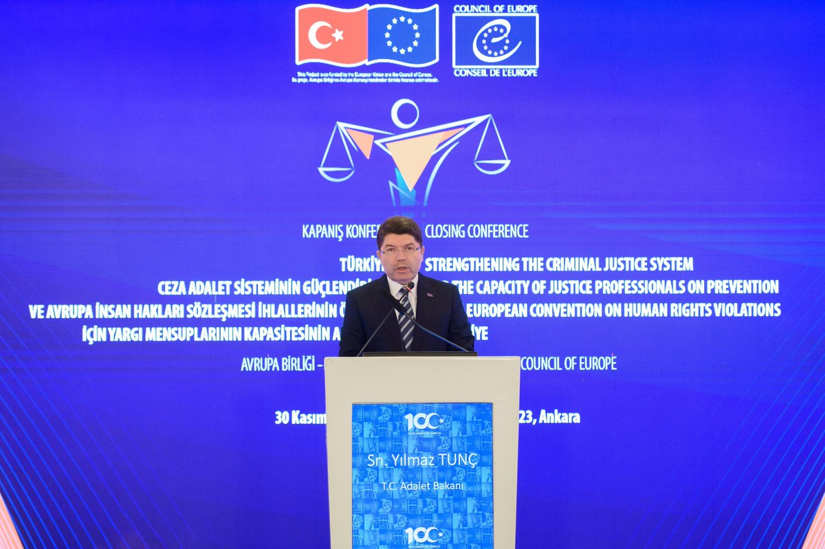adalet_bakanlik's tweet photo. Adalet Bakanımız Sayın Yılmaz Tunç, Türkiye’de Ceza Adalet Sisteminin Güçlendirilmesi ve AİHS İhlallerinin Önlenmesi için Yargı Mensuplarının Kapasitesinin Artırılması Projesi'nin kapanış konferansına katıldı.

➡️https://t.co/UdKWIP7fSg https://t.co/uRxlEnoMb3