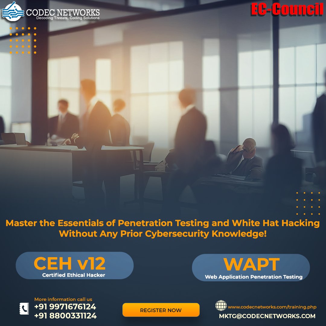 Codec_Networks's tweet image. Cyber Security Professionals are some of the Highest-Paid #ITProfessionals in the Industry.
Add New Skill of #EthicalHacking with #WAPT to Boost Your Career in #CyberSecurity Field.
#CEHTraining👉lnkd.in/efbmhKm
#WAPTTraining 👉lnkd.in/gQhwu3k
#CEHV12 #CEH