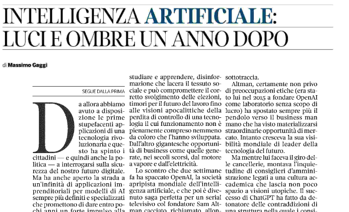 👽Ha già perso l'anima? 🗞️'L'#intelligenzaartificiale luci e ombre un anno dopo' @massimogaggi su @Corriere #ChatGPT @StefanoZannini @jacopopaoletti @cinziasams @alecavo @giulicast @laviniamainardi @AndreaLompio53 @perugini