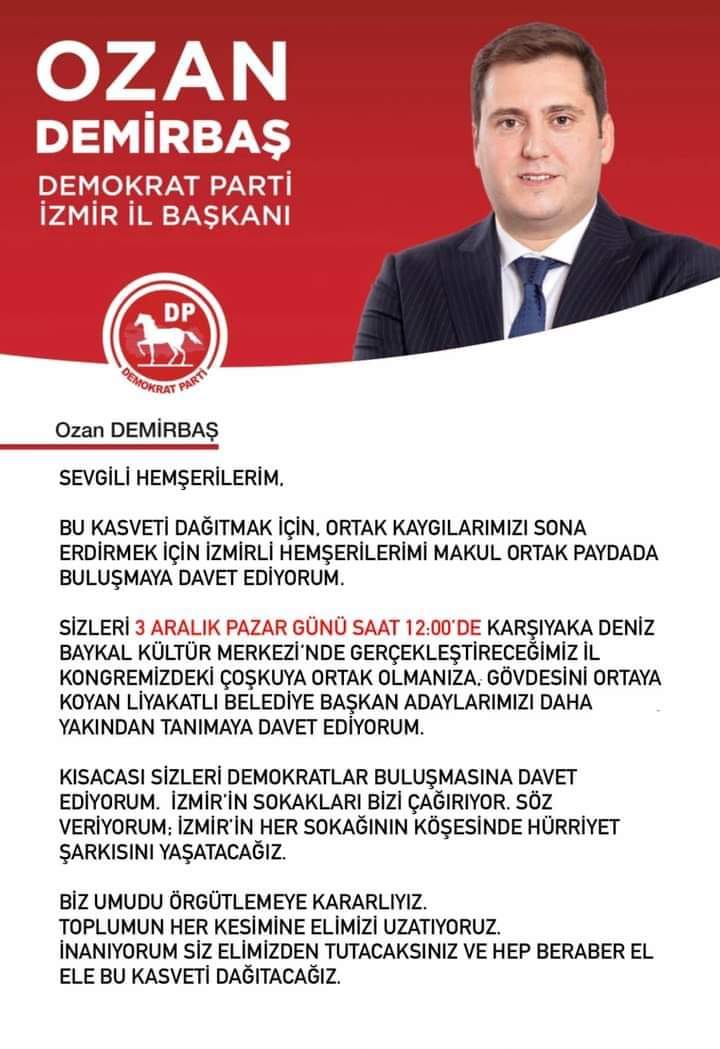 Biz umudu örgütlemeye kararlıyız.
<a href="/mimarozandmrbs/">Ozan Demirbaş</a> <a href="/dpizmir/">Demokrat Parti İzmir İl Başkanlığı</a>