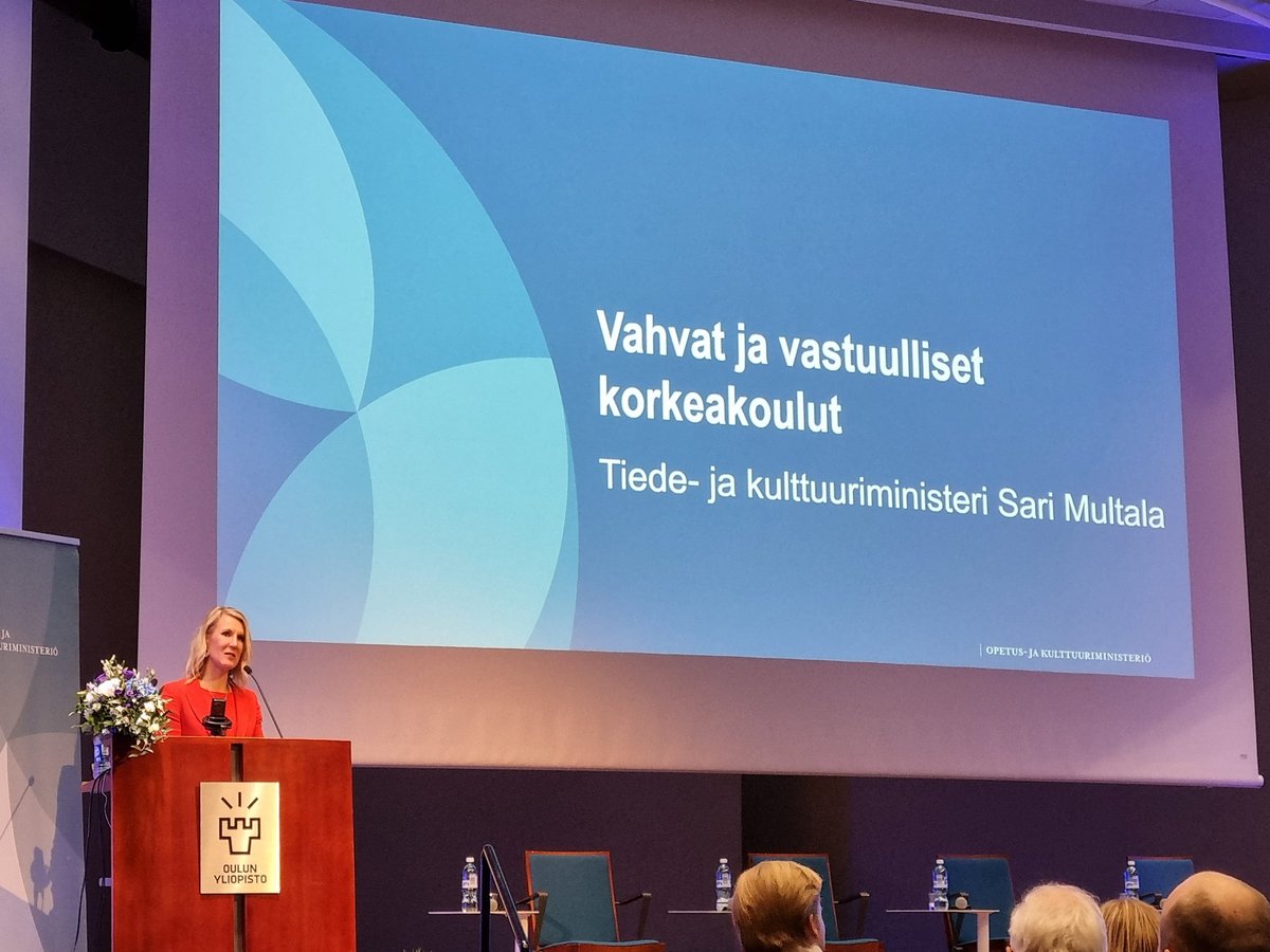 Ministeri <a href="/SariMultala/">Sari Multala</a> vakuuttaa ettei koulutuksesta leikata. Kestävää kasvua vahvistetaan TKI rahoitusta lisäämällä. Korkeakoulujen ja tiedelaitosten johdon foorumi Oulussa avataan vahvoilla lupauksilla. <a href="/AgriHubi/">AgriHubi</a> <a href="/MTKry/">MTK</a> <a href="/MTK_Metsa/">MTK Metsänomistajat</a> <a href="/okmfi/">Opetus- ja kulttuuriministeriö</a>